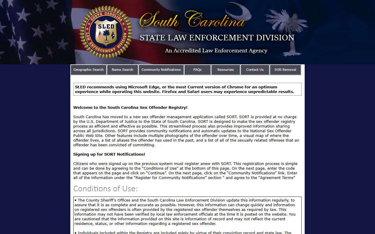 McCormick County arrest records SLED SORT registry source