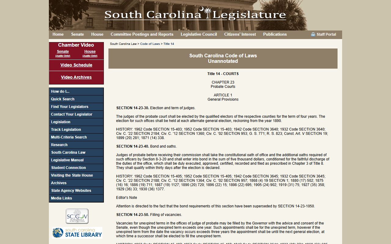 McCormick County probate records statute separate from Clerk of Court