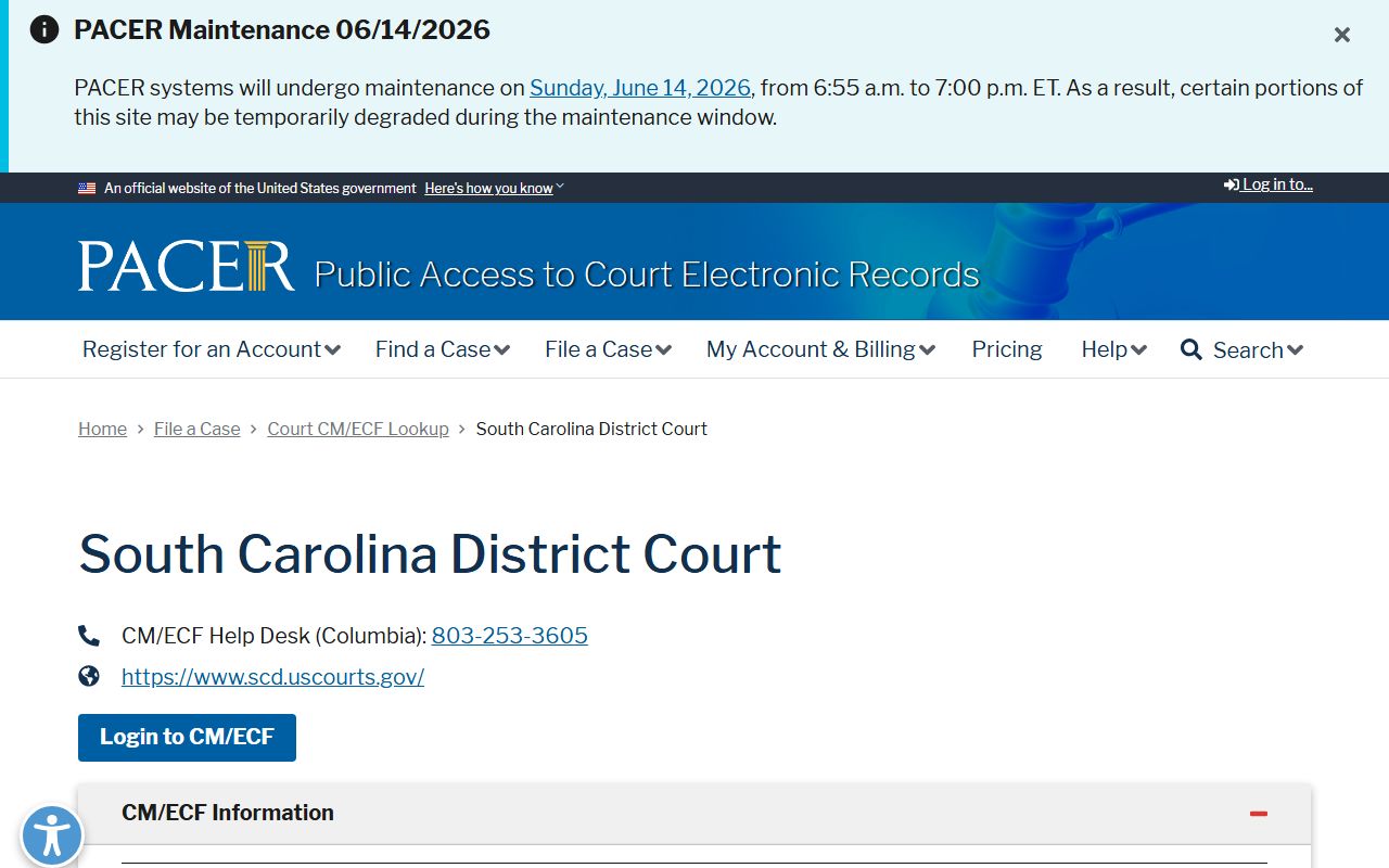 McCormick County Circuit Court federal CM ECF lookup distinction