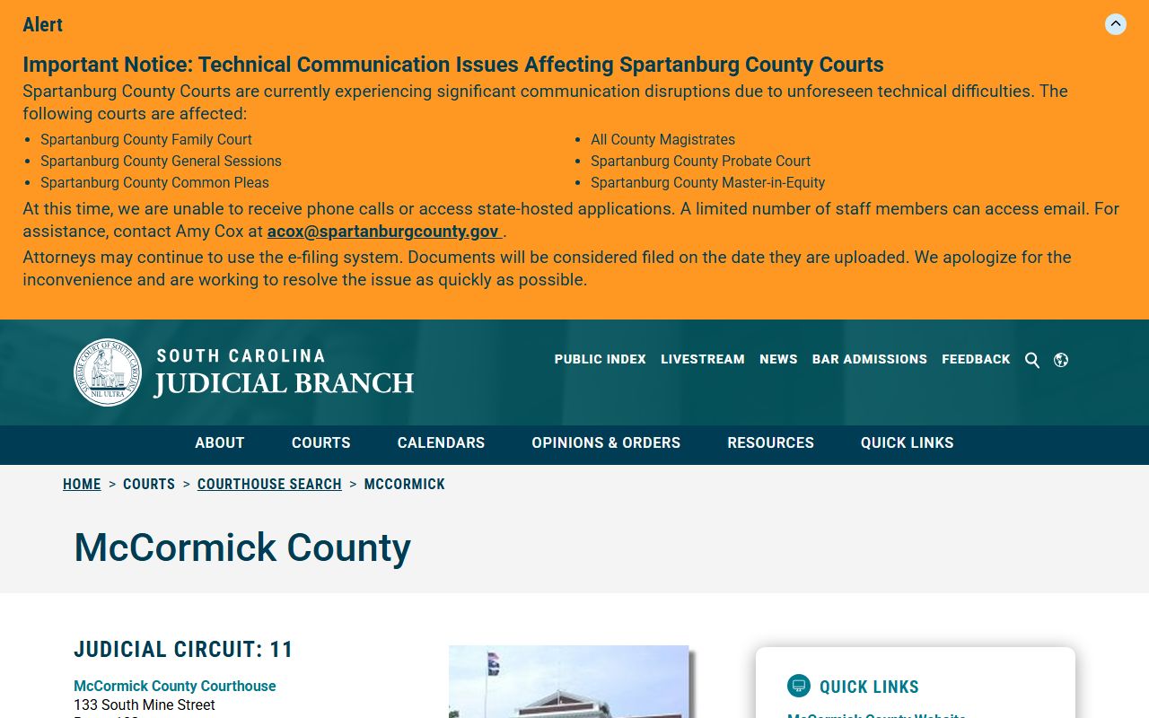 McCormick County court records Judicial Branch directory