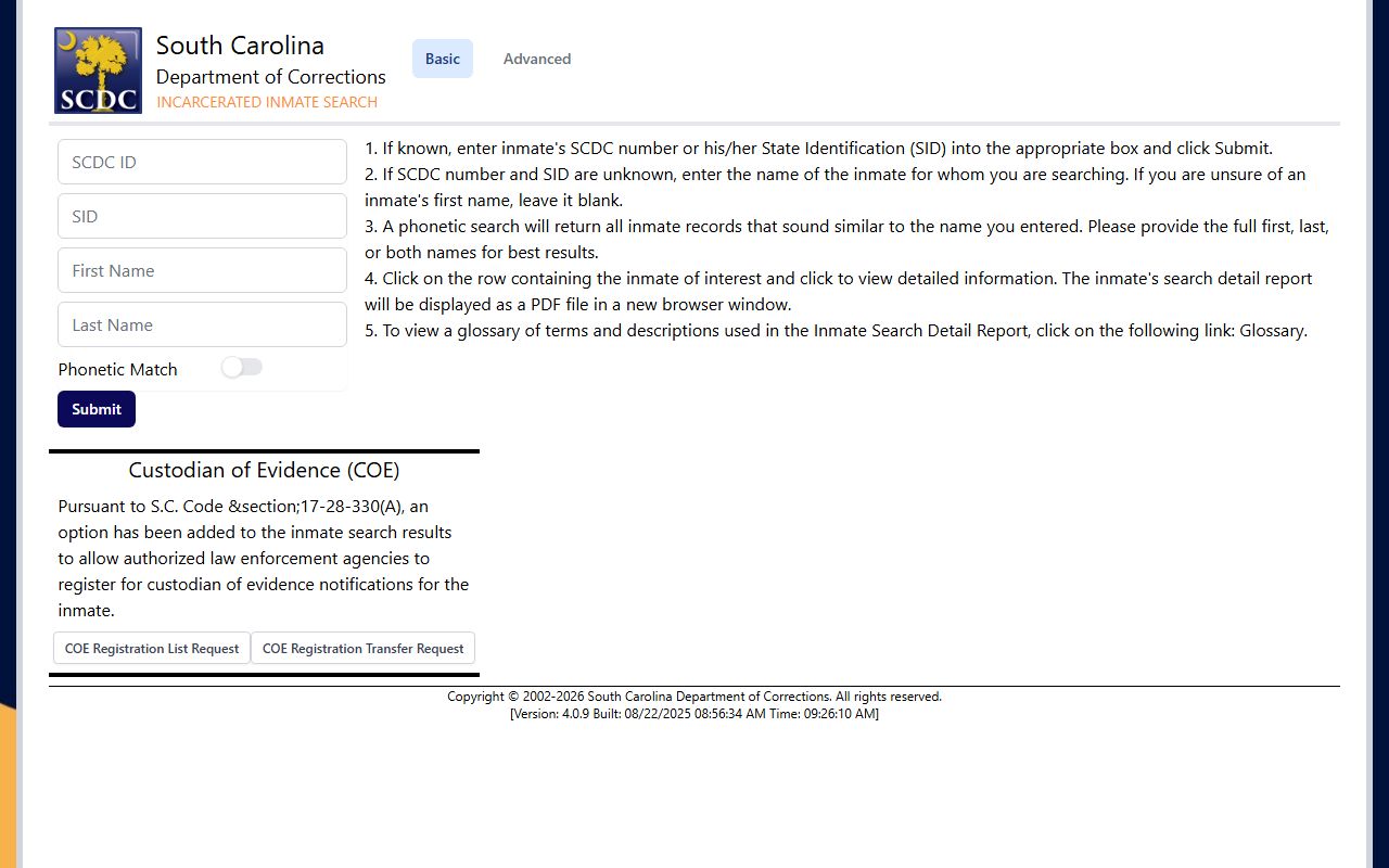 McCormick County inmate records SCDC inmate search portal source