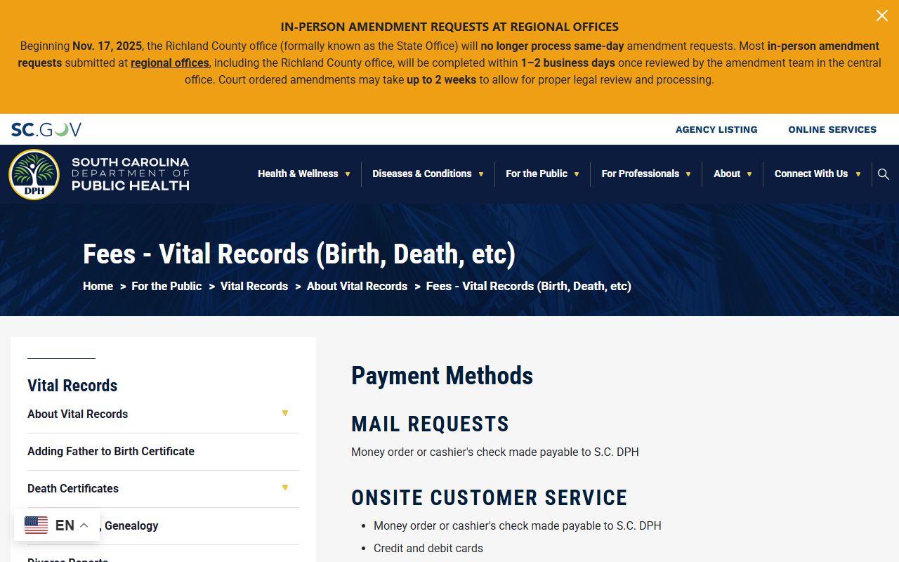 McCormick County marriage and divorce records fee information