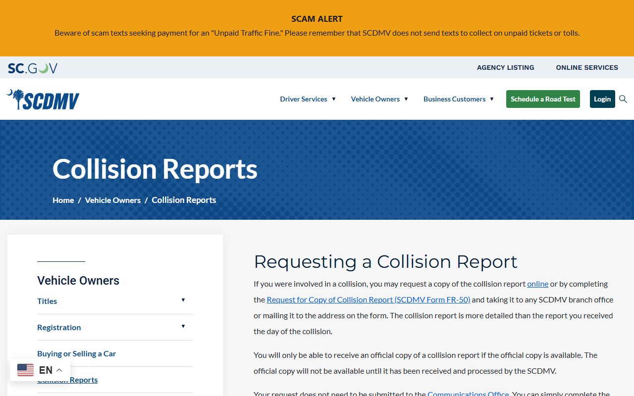 McCormick County traffic court records SCDMV collision reports source
